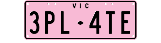 Restyled plate - white text on a Persian Green background and black border, two sets of characters separated by a VIC logo at the top of the plate (e.g. 3 P L - 4 T E) 