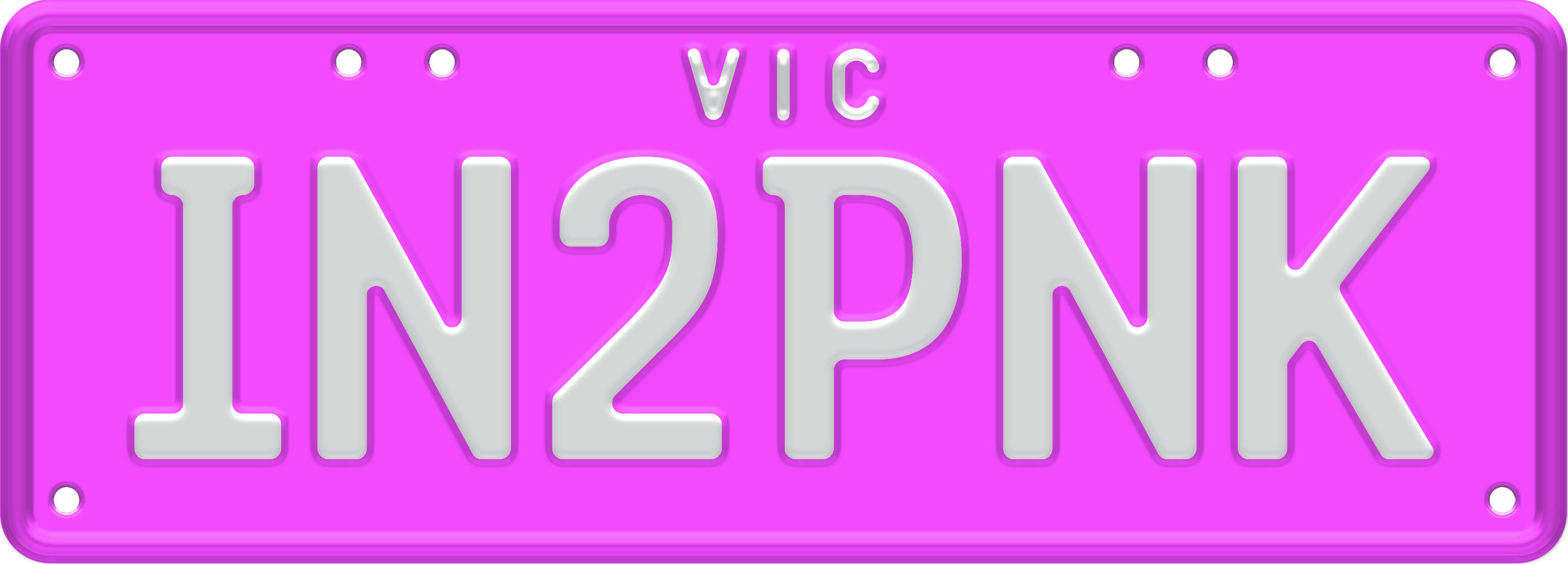 Custom Matte plate - white embossed text on pink background, one set of characters (for example IN2PNK)  with VIC written at the top